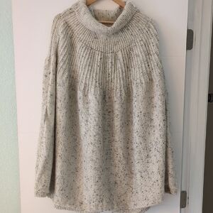 Oversized Wool Spekled Boho Cozy Turtleneck Poncho One Size Fits All